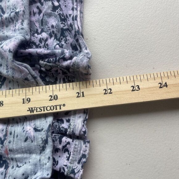 Free People T Shirt Oversized Dual Print Floral Blue Top Cap Sleeve Boxy XS Crew - Picture 9 of 16